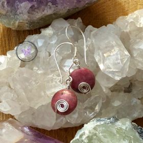 Silver Swirl Rhodonite Coin Earrings